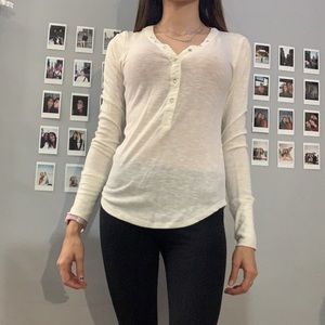 White button down ribbed long sleeve T-shirt